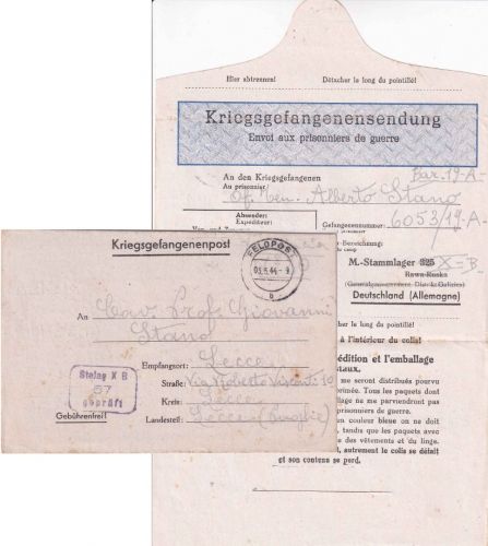 DR - Stalag XB (Sandbostel/Feldpost 3.5.44) Kriegsgefangenenbrief n. ITALIEN