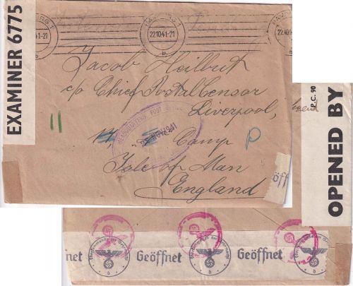 DR - Hamburg 22.10.41 Interniertenbrief ("Feindstaatenausländer") n. Isle of Man