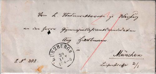Bayern - Würzburg II 30 JUN (1871) 7 Kr. Portobrief n. München - mit Inhalt