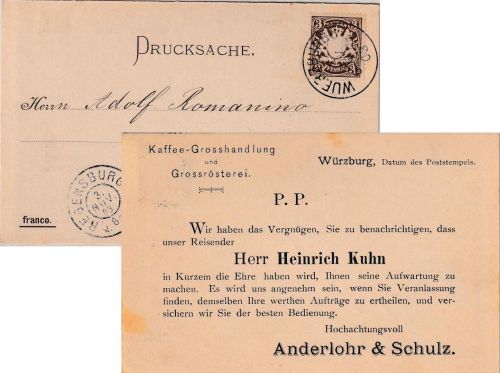 Bayern - 3 Pfg. Wappen Drucksache/Reiseavis Würzburg 6 2. NOV 03 n. Regensburg