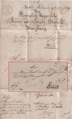 Bayern/Österreich - Würzburg 1. JUN 1829 L2 Francobrief n. Wien - mit Inhalt