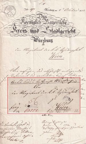 Bayern/Österreich - Würzburg 17/10 Fingerhut-K1 Francobrief n. Wien 1833