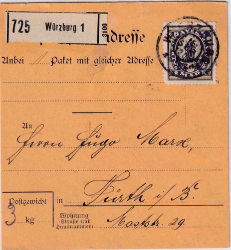 DR-Infla - 2 M. By-Abschied/DR Paketkarte Würzburg - Fürth 15.9.20