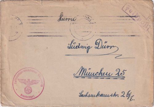 DR - Würzburg 1941 Feldpostbrief (Wetterstelle Biebelried) n. München