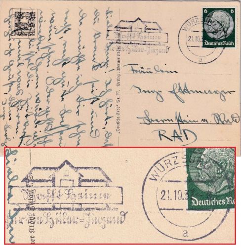 DR - Würzburg 1937 "Schafft Heime..." Karte n. Bernstein a. Wald (RAD !)