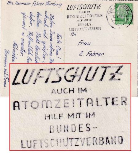 BRD - Würzburg 1958 "Luftschutz auch im Atomzeitalter..." Masch.werbestpl. Karte