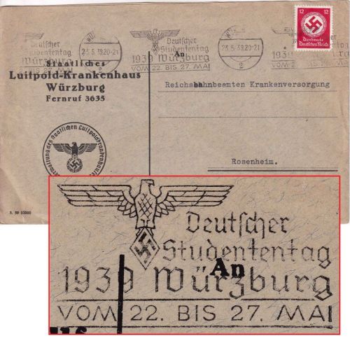 DR - Würzburg Deutscher Studententag 1939 Masch.werbestpl. Dienstbrief 23.5.39