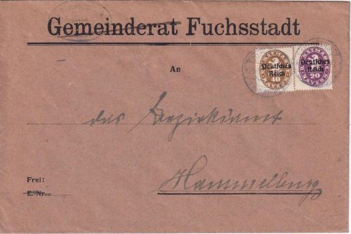 DR-Infla - 40+20 Pfg. By-Abschied/DR Dienstbrief Fuchsstadt - Hammelburg 1921