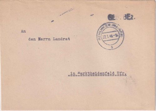 All.Bes. - Remlingen 22.1.46 Geb.Bez. L1 Brief n. Marktheidenfeld