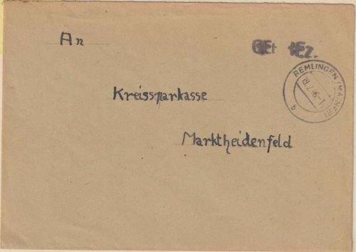All.Bes. - Remlingen 19.2.46 Geb.Bez. L1 Brief n. Marktheidenfeld