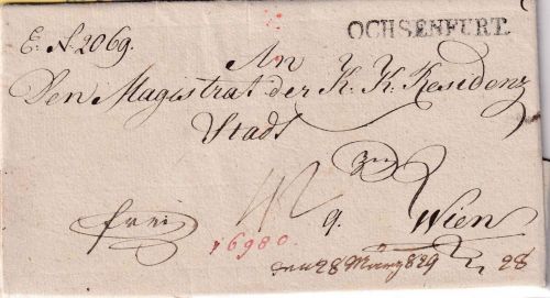 Bayern/Österreich - Ochsenfurt L1 Francobrief n. Wien 1824 - mit Inhalt