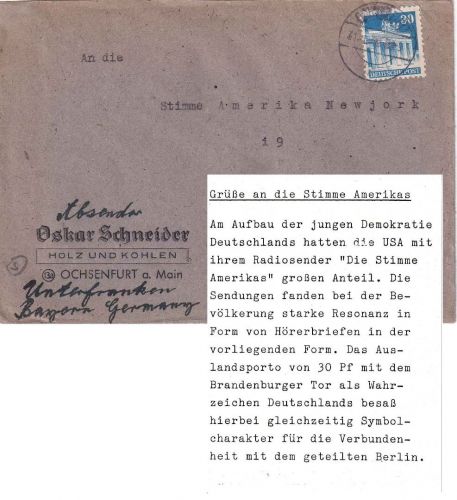 Bizone - 30 Pfg. Bauten Brief n. USA Poststelle Ochsenfurt - New York 1949