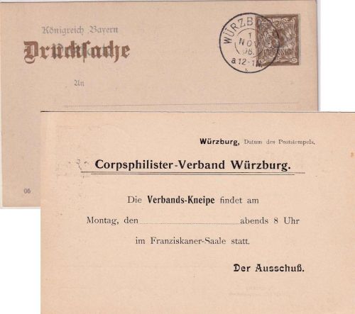 Bayern - Würzburg 1905 Corpsphilister-Verband priv. Zudruck Ganzsachenkarte