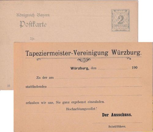 Bayern - Würzburg 1903 Tapeziermeister-Vereinigung priv. Zudruck Ganzsachenkarte