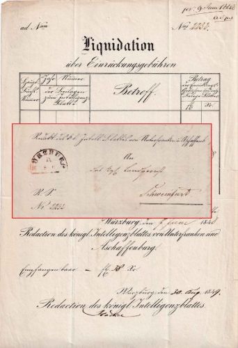 Bayern - Würzburg 8/6 HKS Dienstbrief n. Schweinfurt 1849 - mit Inhalt