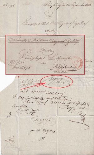 Bayern - Würzburg 23/9 roter HKS Militariabrief n. Kipfenberg 1849 - mit Inhalt