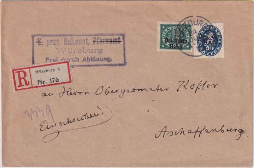 DR-Infla - 60+30 Pfg. By-Abschied/DR Einschreibebrief Würzburg 3 - 24. JUL 20