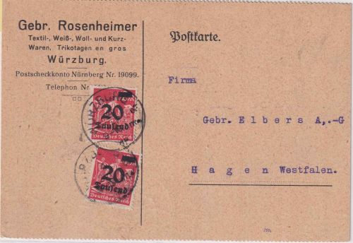 DR-Infla - 2x20 Tsd./12 M. Schnitter Firmenkarte Würzburg 4.9.23 n. Hagen