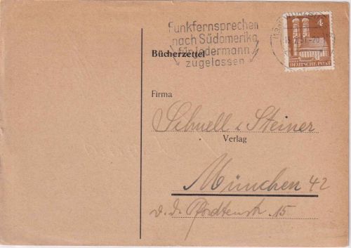 Bizone - 4 Pfg. Bauten Bücherzettel Würzburg - München 1951