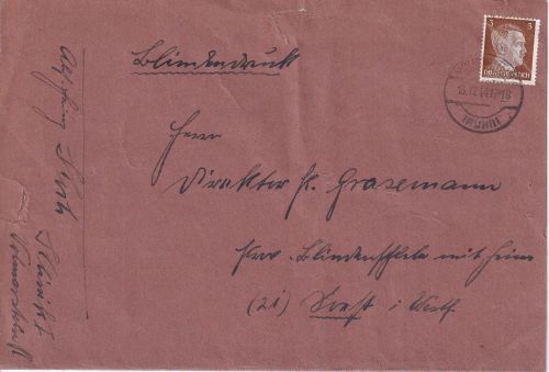 DR - 3 Pfg. AH Drucksache/Blindensendung (!) Volmarstein (Ruhr) 13.12.44