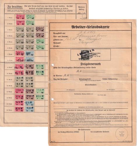 DR - 30 Pfg. Hindenburg Arbeiter-Urlaubskarte Kirchheim 1937