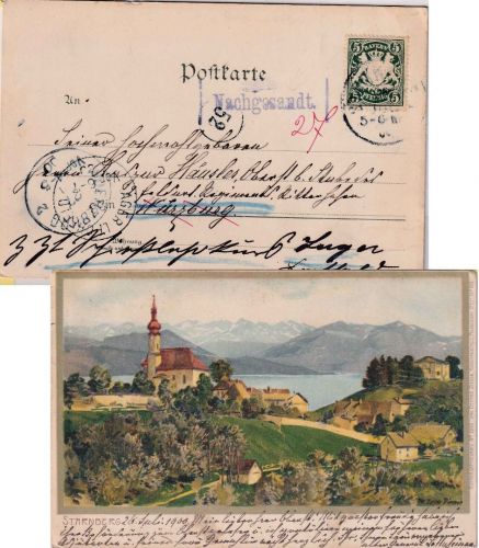 Bayern - Starnberg 1900 Manöverpostkarte n. Würzburg Nachsendevermerk