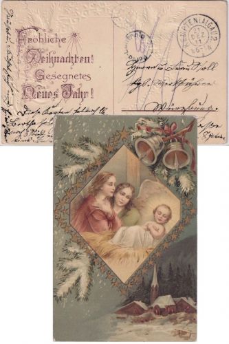 Bayern - Kempten 1911 unfrankierte Weihnachtskarte n Würzburg K1 Porto-Controlle