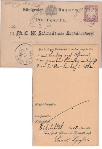 Bayern - Sommerhausen 15/6 HKS 5 Pfg. Wappen Ganzsache m. Firmen-Zudruck