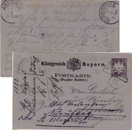 Bayern - Sommerhausen 6/8 HKS 5 Pfg. Wappen Ganzsache/A-Teil Irrläufer