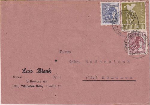 All.Bes./Währungsreform - 1 M. Taube u.a. Brief/Zehnfach Vilshofen 23.6.48