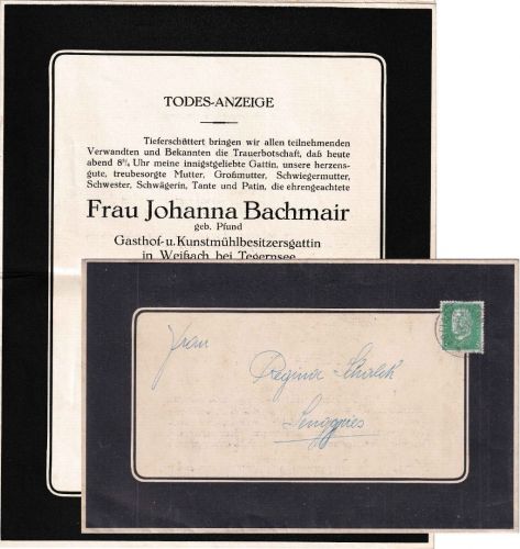 DR - Weißach b. Tegernsee Johanna Bachmair Todesanzeige/Drucksache 1930
