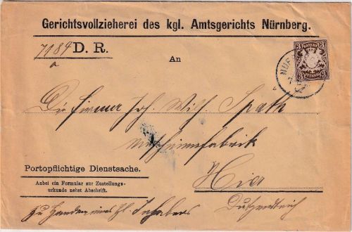 Bayern - 3 Pfg. Wappen Ortszustellurkunde Nürnberg 1900