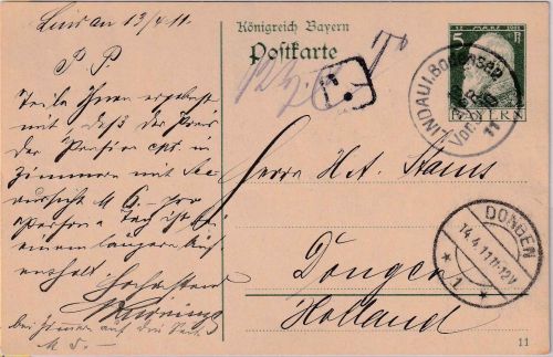 Bayern - 5 Pfg. Luitpold Ganzsache n. HOLLAND Lindau - Dongen 1911 Nachporto !
