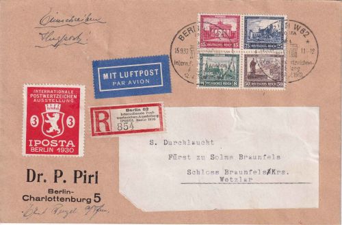 DR - IPOSTA 1930 Herzstück ex Block Lupo-Einschreibebrief SST Berlin 15.9.30