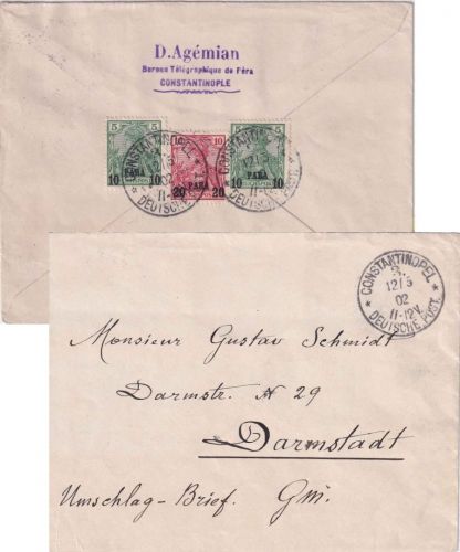 DP Türkei - 2x10+20 P. Germania/Reichspost Brief Constantinopel 3 - 12.5.02