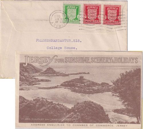 Dt.Bes. Kanalinseln - Jersey 1+1 1/2 P Wappen Inselbriefbrief (Ansicht !) 6.4.42