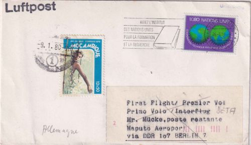 UNO Genf - Interflug/DETA (?) Berlin/Maputo Zuleitungspost 1979/1980