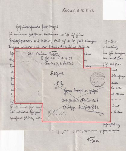 DR - Breslau 12 Feldpostbrief a. d. Art.Kdr. No.8 bei Dt. Feldpost 891 - 9.7.17