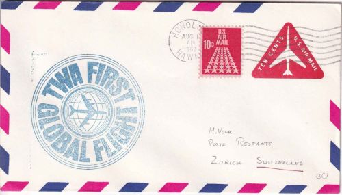 USA - TWA Firstflight Honolulu (Hawaii) - Zürich 1969