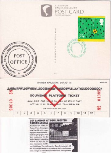 Großbritannien - Llanfair PG Souvenir Platform Ticket + AK/Stpl.