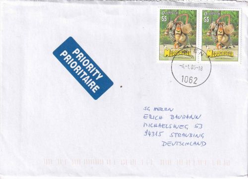 Österreich - 2x0,55€ Trickfilm "Madagascar" Brief Wien - Straubing 2006