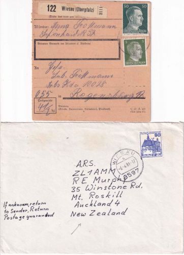 DR/BRD - Wiesau (Oberpfalz) Paketkarte/Luftpostbrief ex 1943/1981