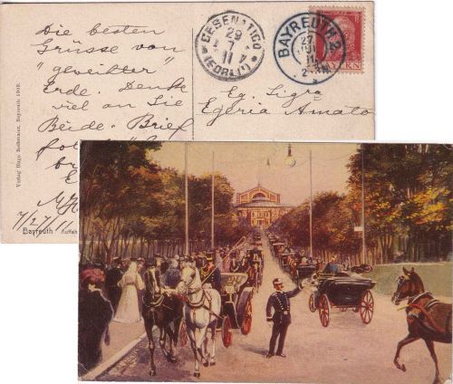 Bayern - 10 Pfg. Luitpold Karte n. ITALIEN Bayreuth - Cesenatico 1911
