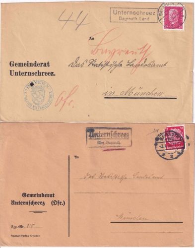 DR - Unternschreez 2 versch. Landpoststempel 2 Briefe 1931/39