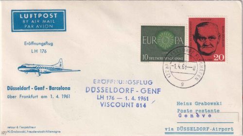 BRD - Lufthansa Erstflug Düsseldorf/Genf 1.4.61 - selten !