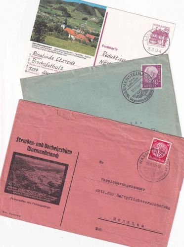 DR/BRD - Warmensteinach (2 Briefe, 1 Bildganzsache) ex 1937/1983
