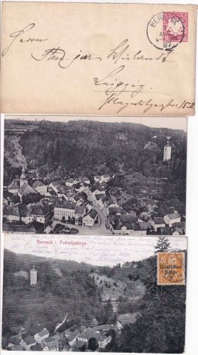 Bayern/DR - Berneck 1 Ganzsachenbrief + 2 Ansichtskarten ex 1887/1926