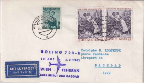 Österreich - Lufthansa Erstflug Wien/Bagdad 1.7.61 sehr selten !