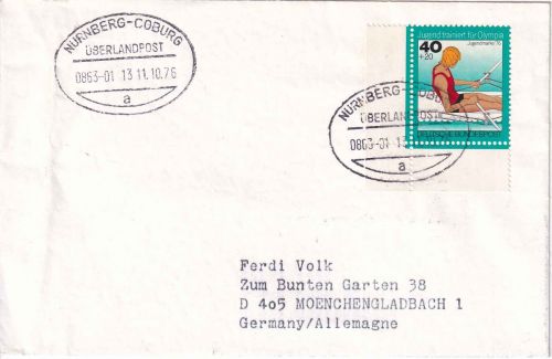 BRD - Nürnberg Coburg Überlandpost 0863-01 Briefdrs. n. Mönchengladbach 11.10.76