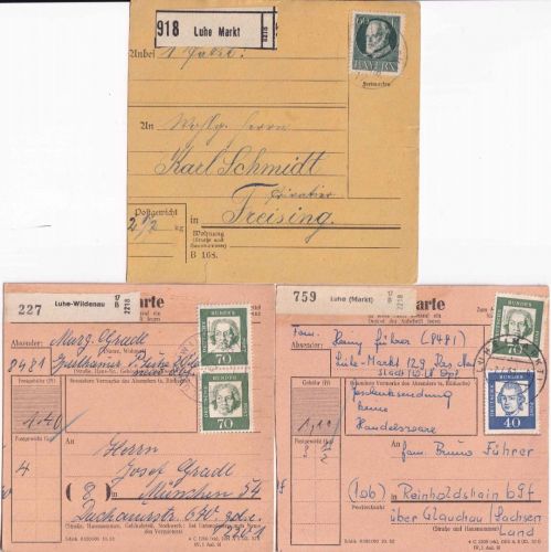 Bayern/BRD - Luhe Markt + Luhe-Wildenau 3 Paketkarten ex 1917/1963